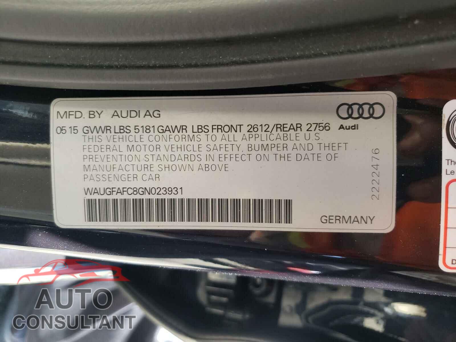 AUDI A6 2016 - WAUGFAFC8GN023931