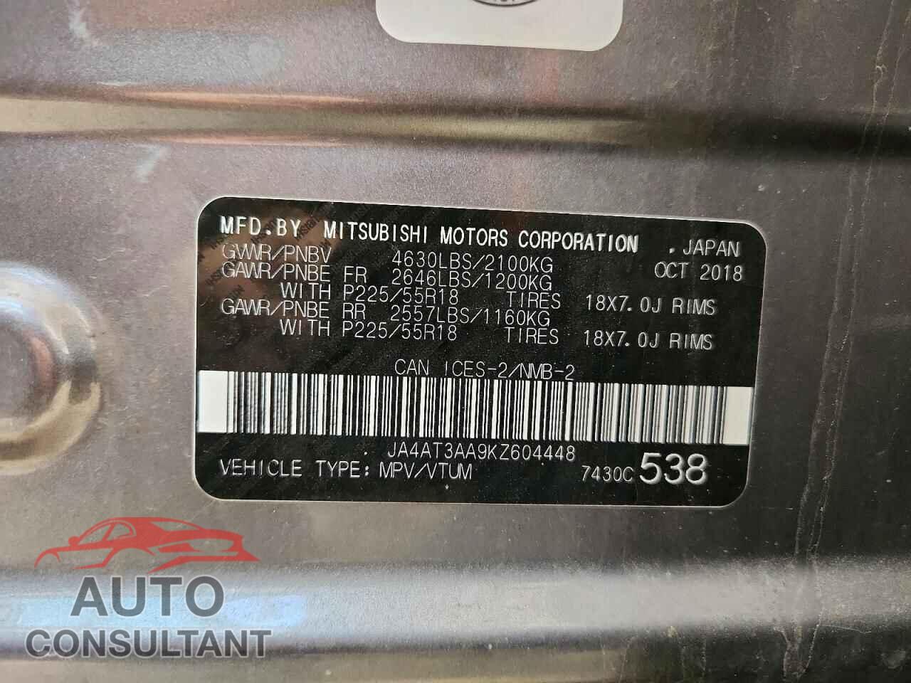 MITSUBISHI ECLIPSE 2019 - JA4AT3AA9KZ604448