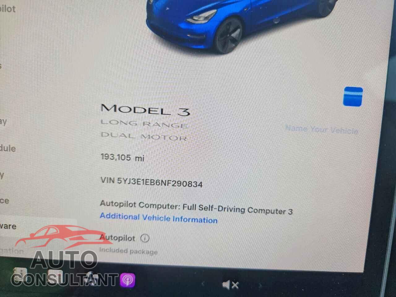 TESLA MODEL 3 2022 - 5YJ3E1EB6NF290834