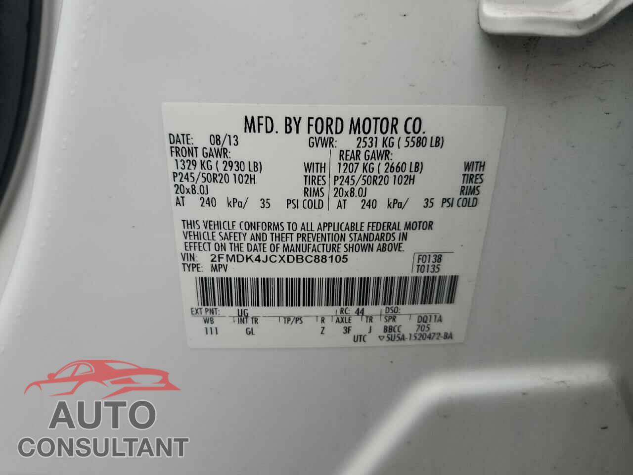 FORD EDGE 2013 - 2FMDK4JCXDBC88105