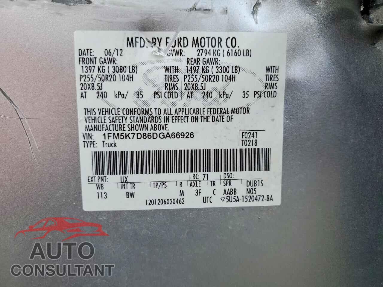 FORD EXPLORER 2013 - 1FM5K7D86DGA66926