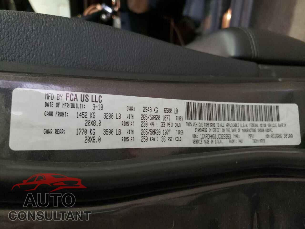 DODGE DURANGO 2018 - 1C4RDHAG1JC329263