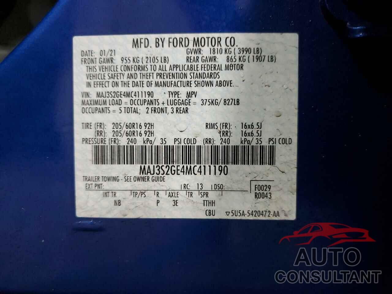 FORD ECOSPORT 2021 - MAJ3S2GE4MC411190