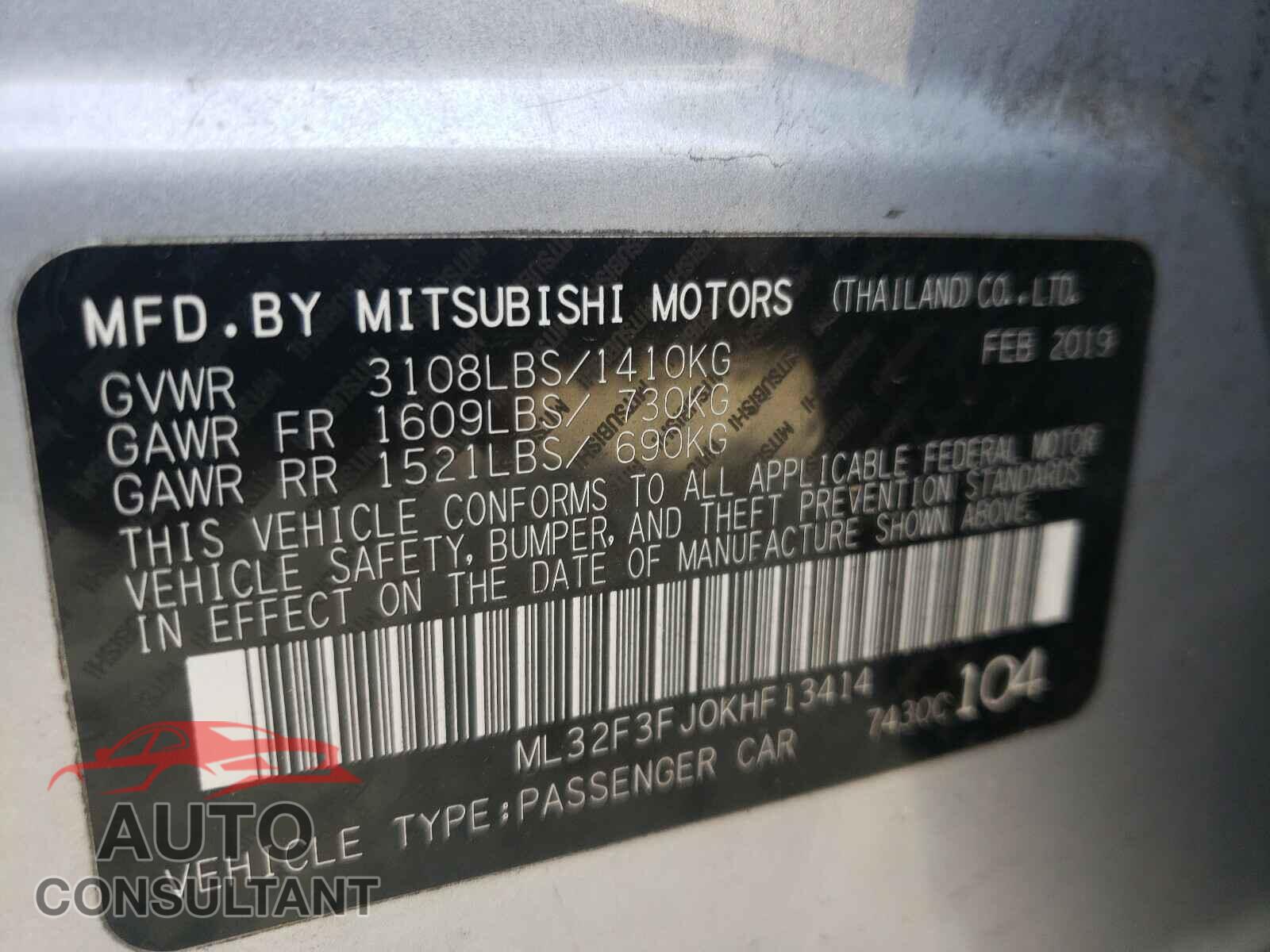 MITSUBISHI MIRAGE 2019 - ML32F3FJ0KHF13414