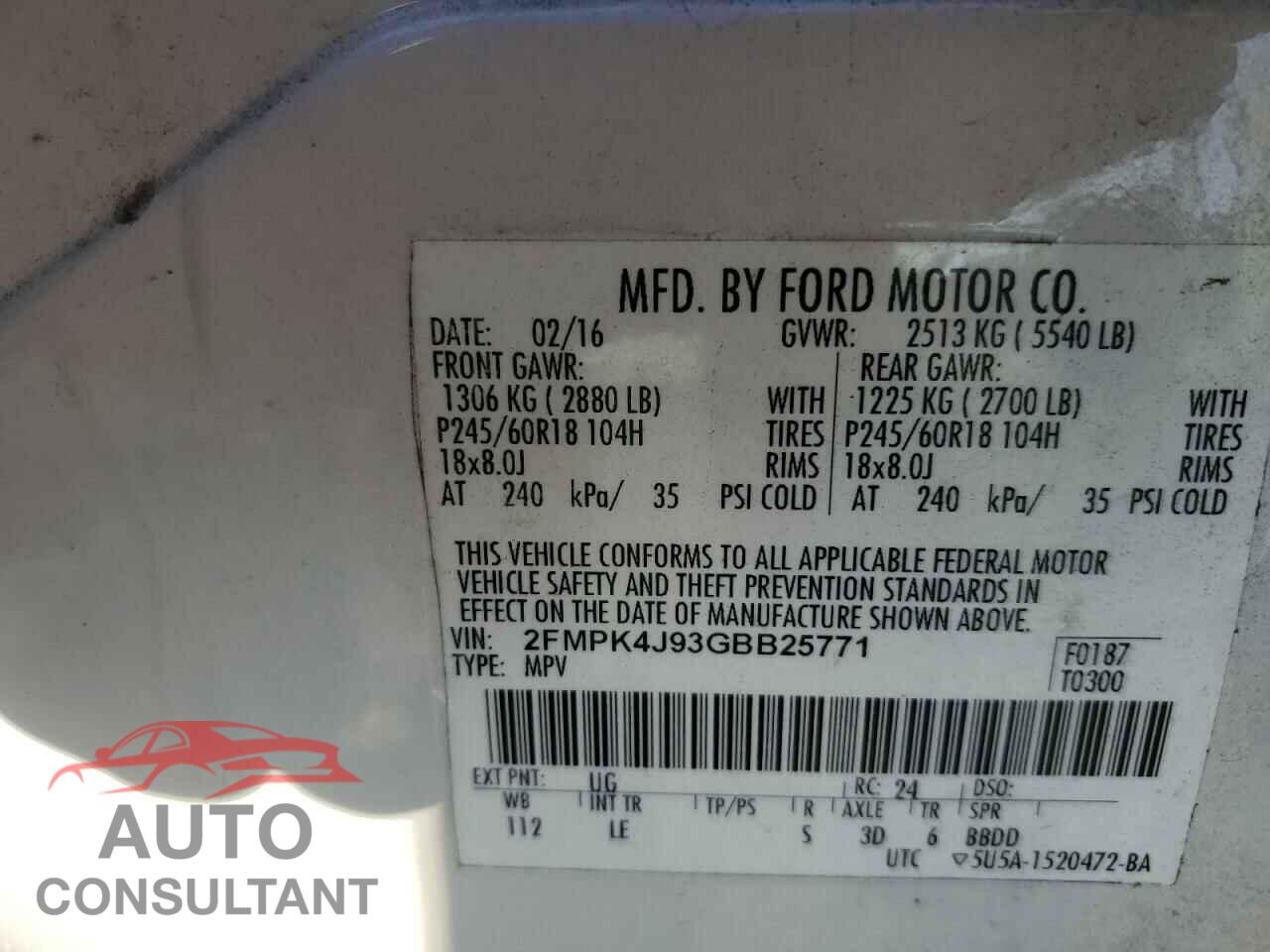 FORD EDGE 2016 - 2FMPK4J93GBB25771