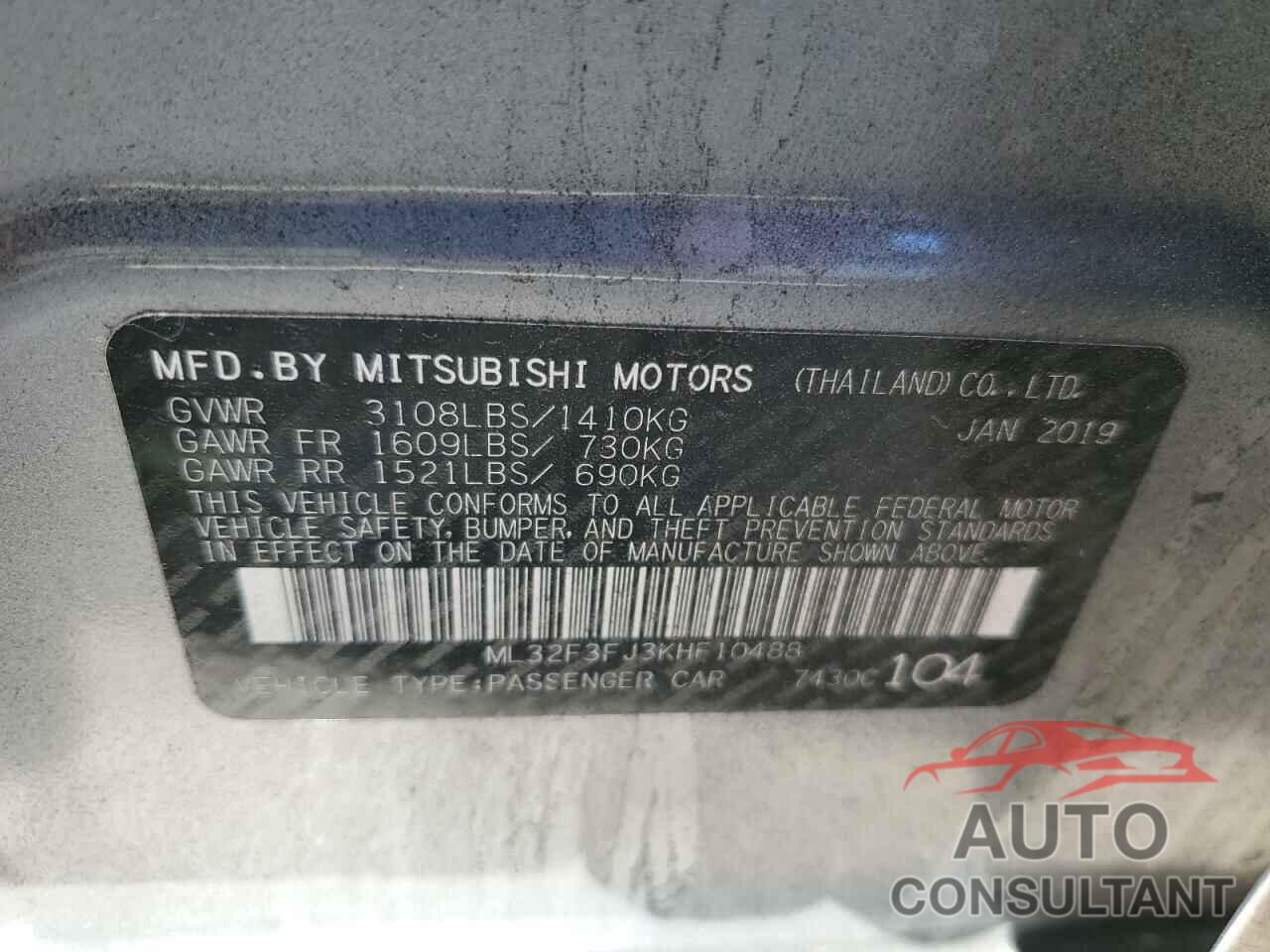 MITSUBISHI MIRAGE 2019 - ML32F3FJ3KHF10488