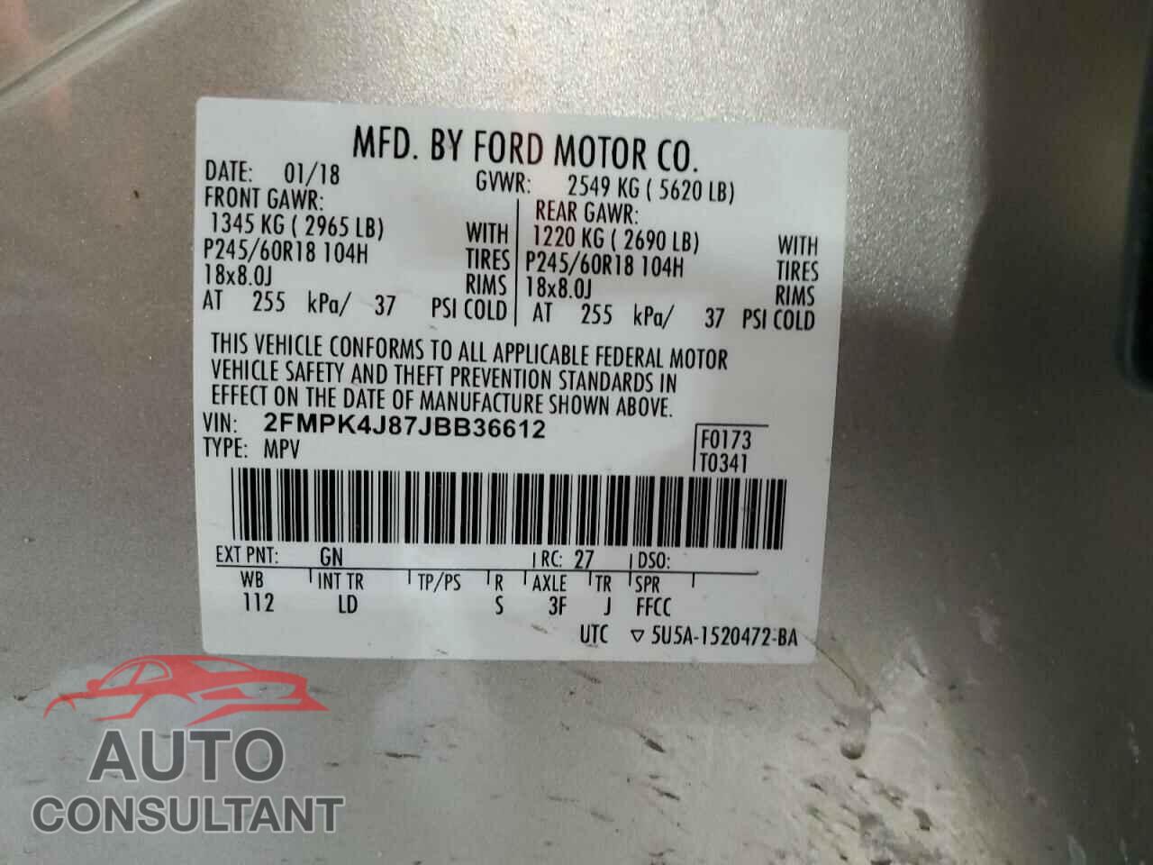 FORD EDGE 2018 - 2FMPK4J87JBB36612
