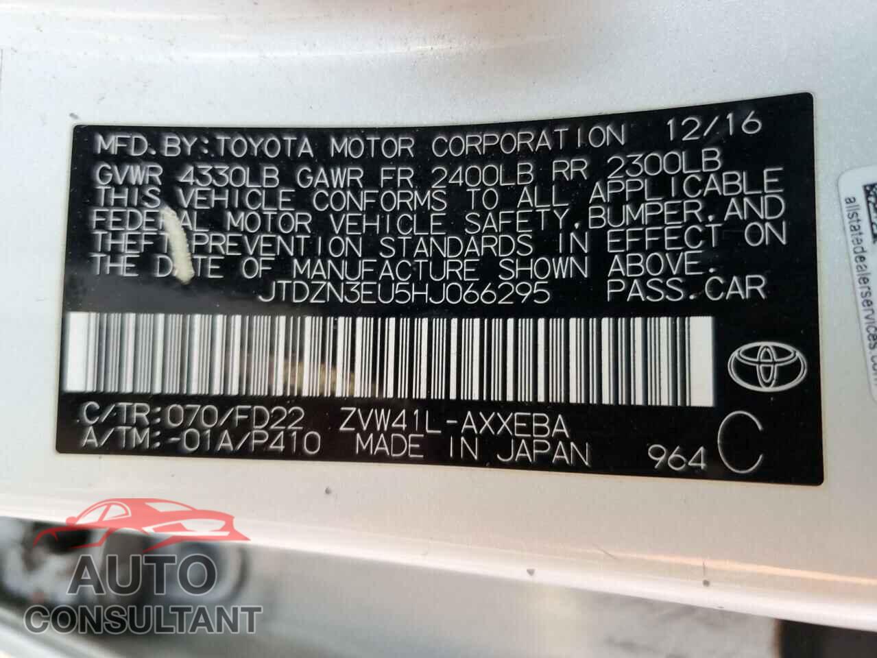 TOYOTA PRIUS 2017 - JTDZN3EU5HJ066295