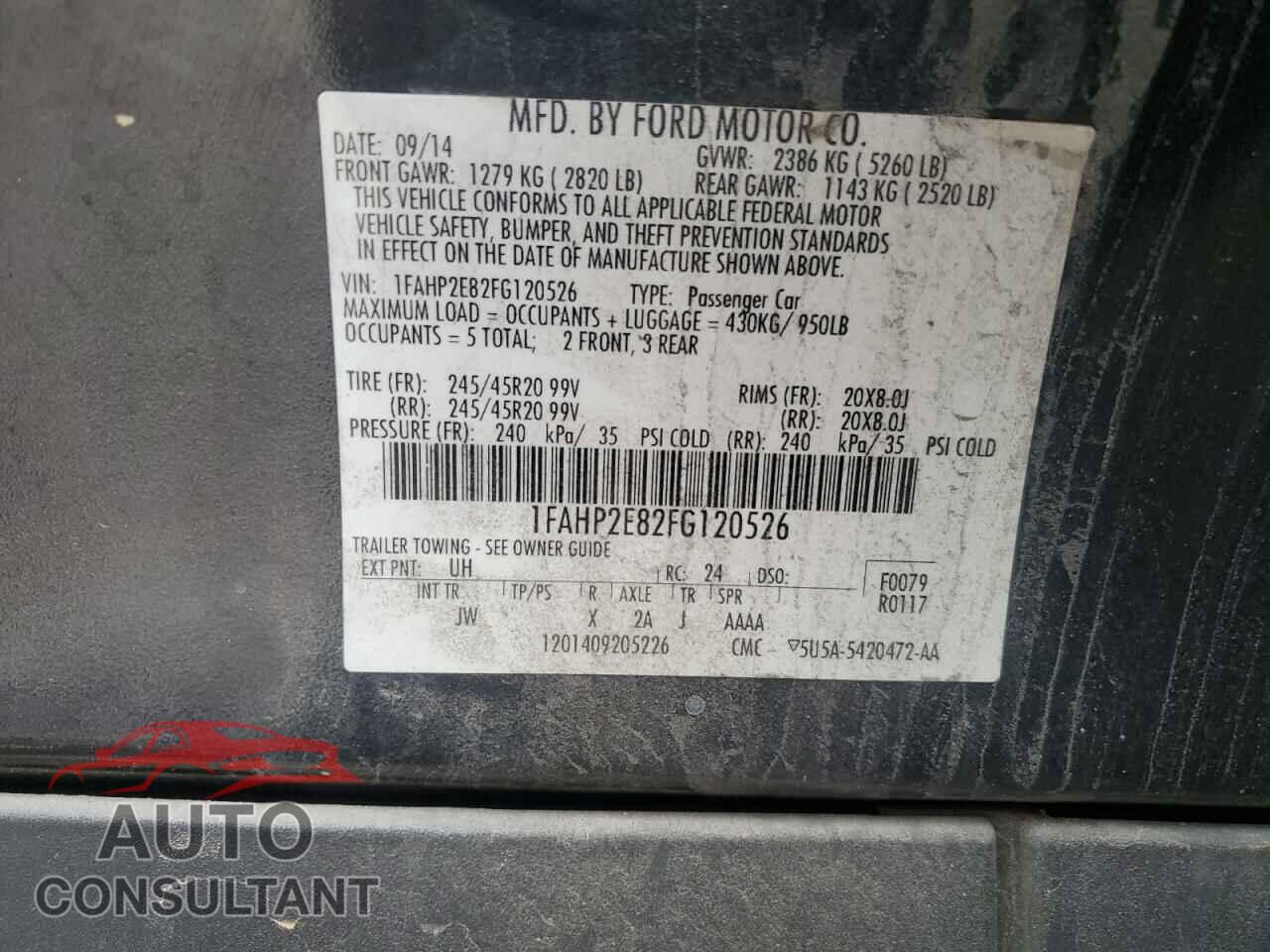 FORD TAURUS 2015 - 1FAHP2E82FG120526