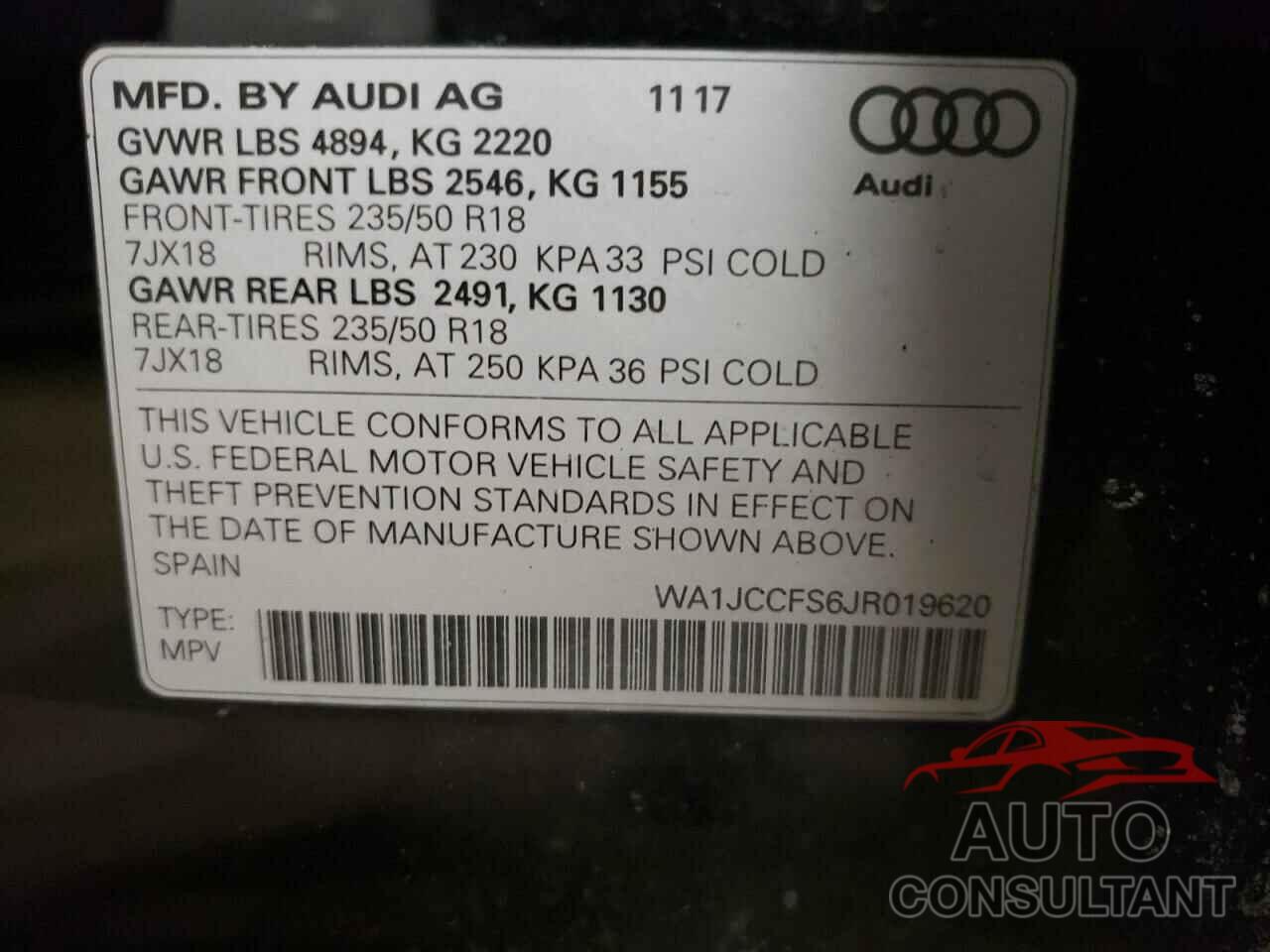 AUDI Q3 2018 - WA1JCCFS6JR019620