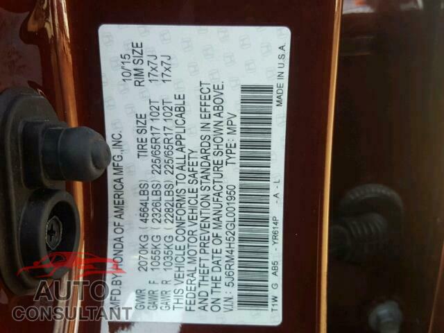 HONDA CR-V EX 2016 - 5J6RM4H52GL001950