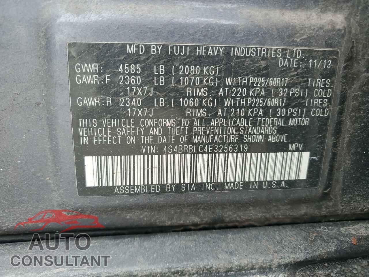 SUBARU OUTBACK 2014 - 4S4BRBLC4E3256319