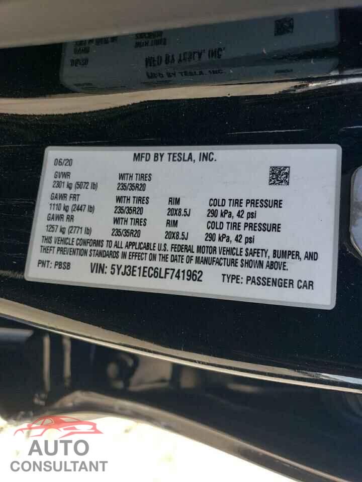 TESLA MODEL 3 2020 - 5YJ3E1EC6LF741962