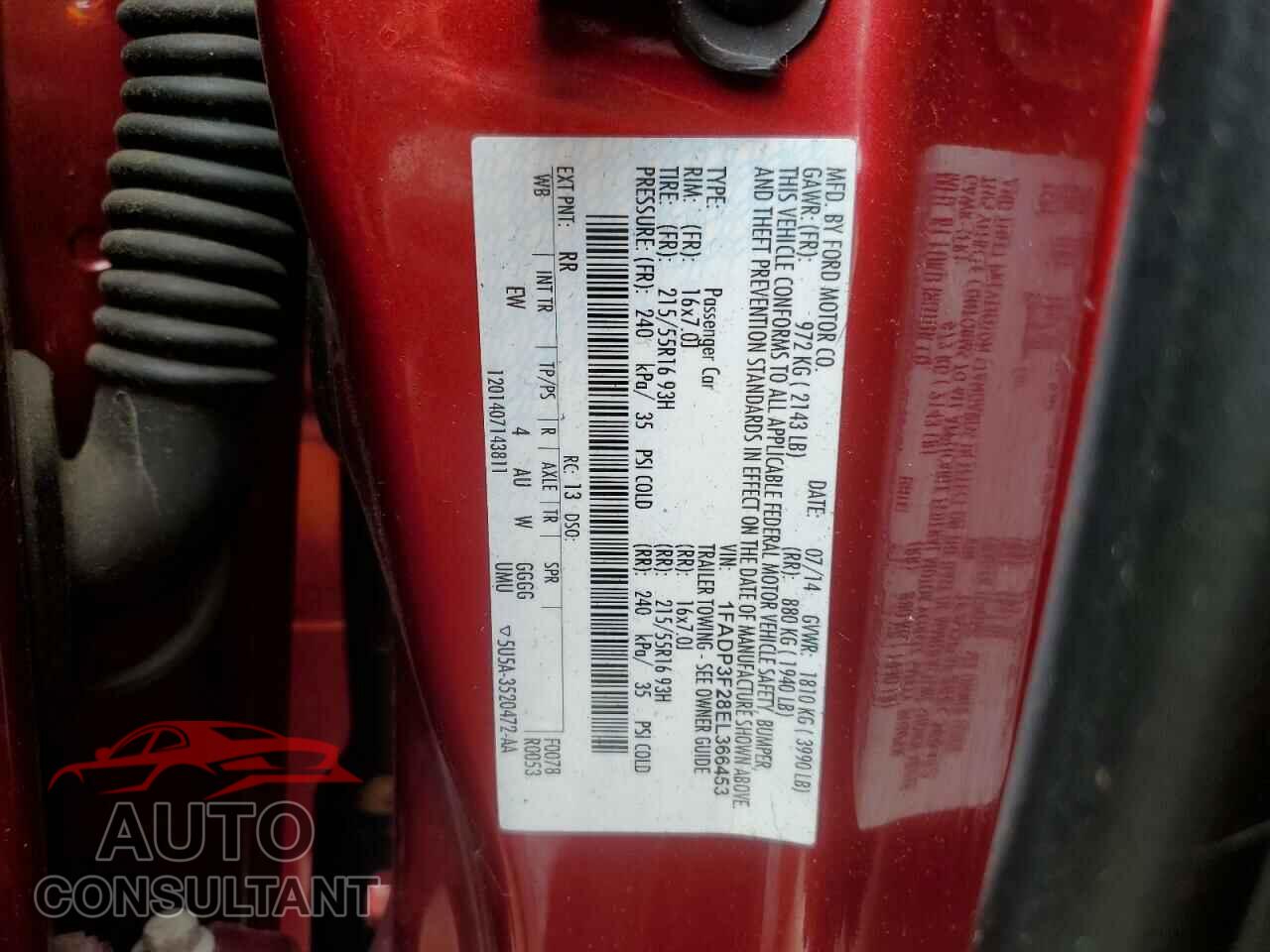 FORD FOCUS 2014 - 1FADP3F28EL366453