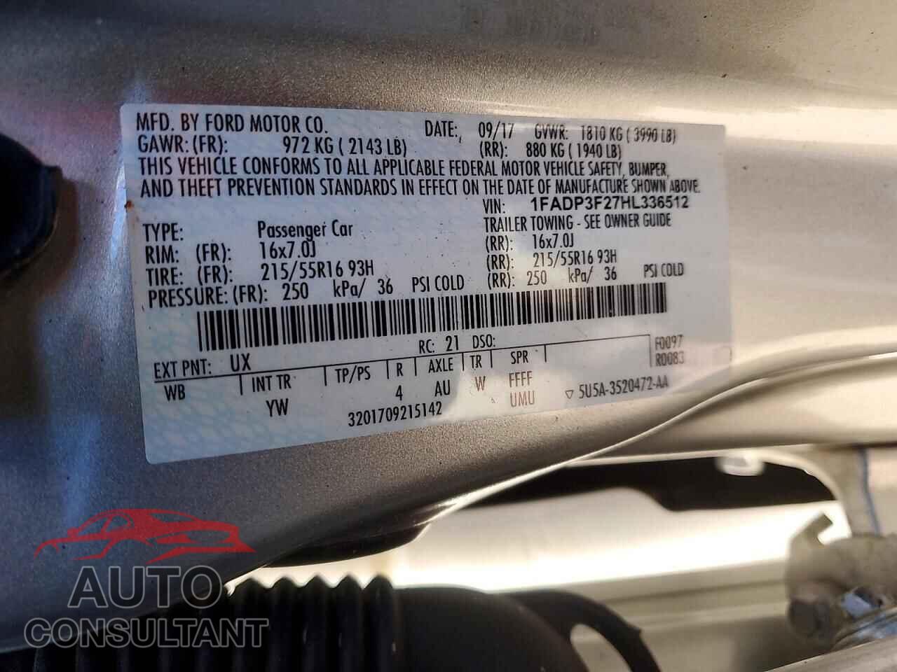 FORD FOCUS 2017 - 1FADP3F27HL336512