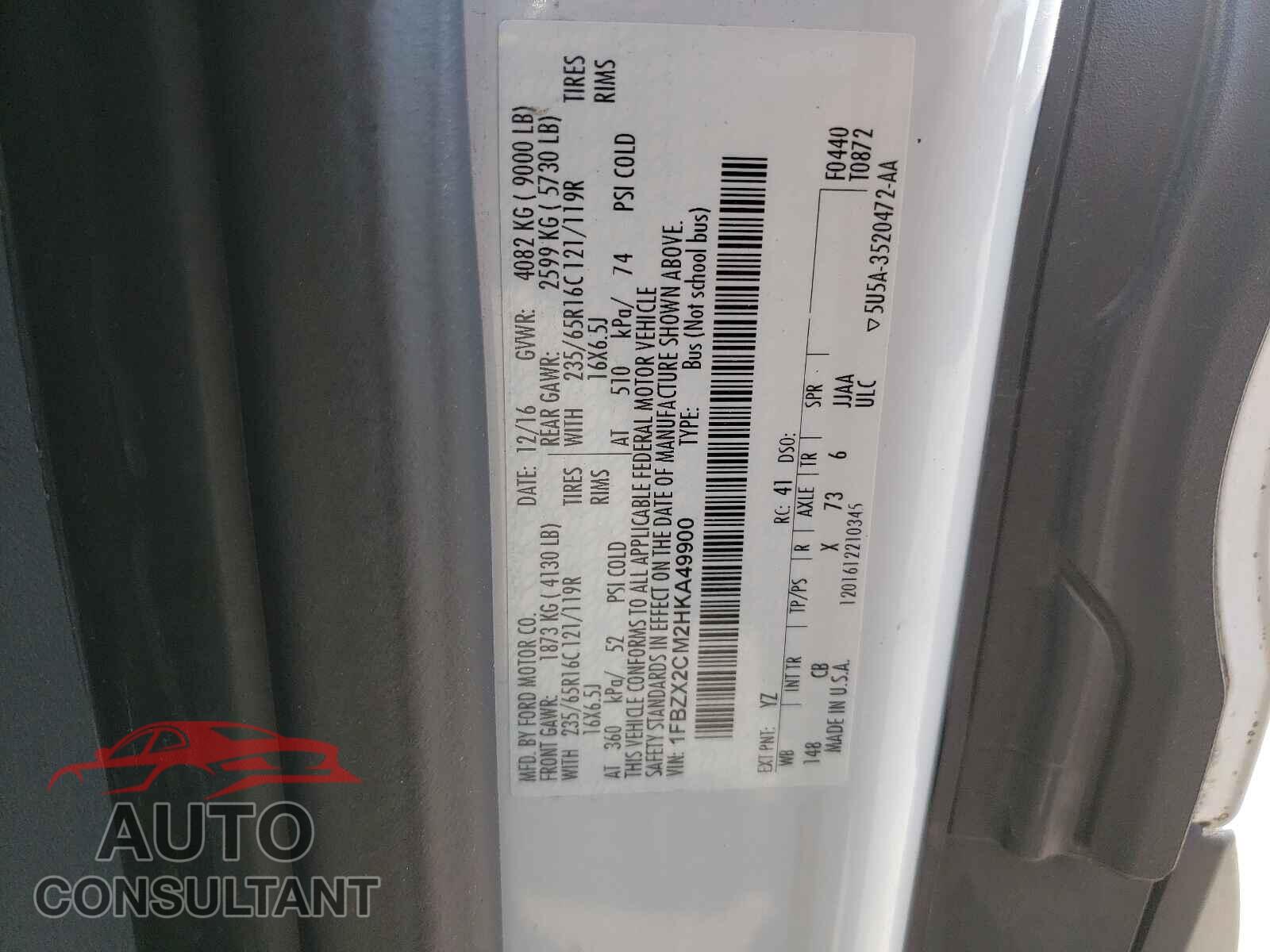FORD TRANSIT CO 2017 - 1FBZX2CM2HKA49900
