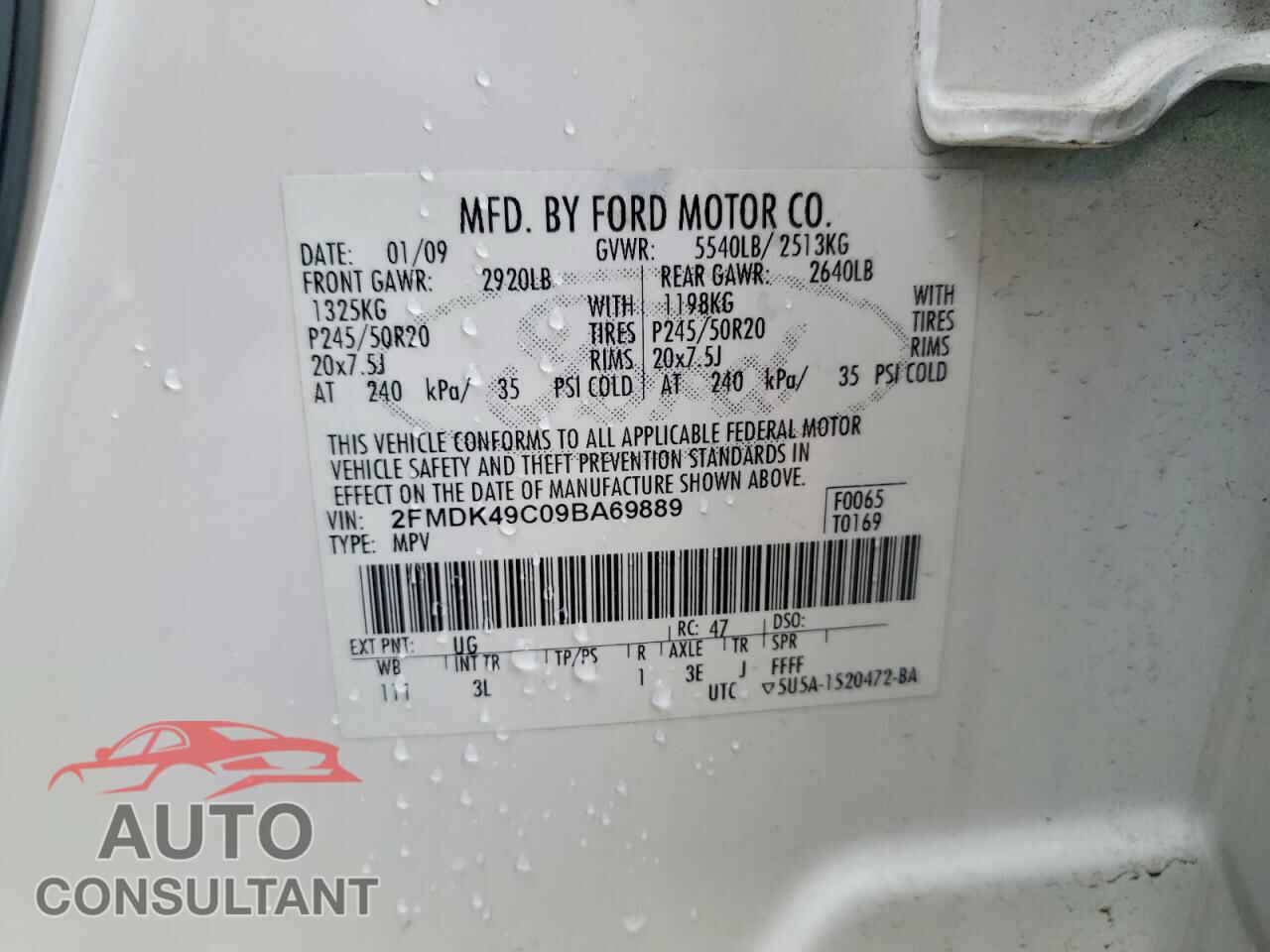 FORD EDGE 2009 - 2FMDK49C09BA69889