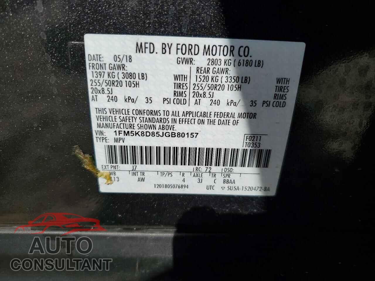 FORD EXPLORER 2018 - 1FM5K8D85JGB80157