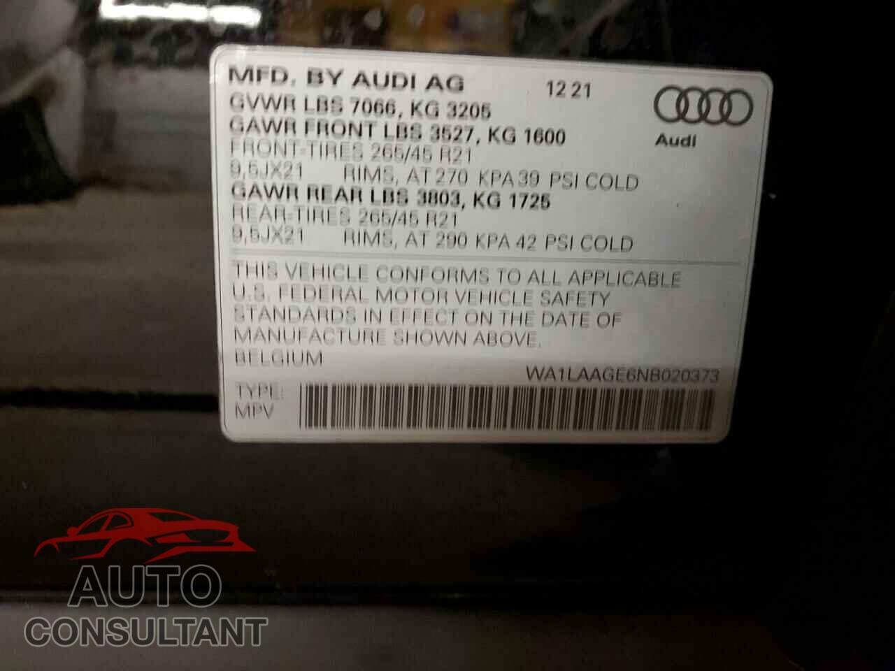AUDI E-TRON 2022 - WA1LAAGE6NB020373