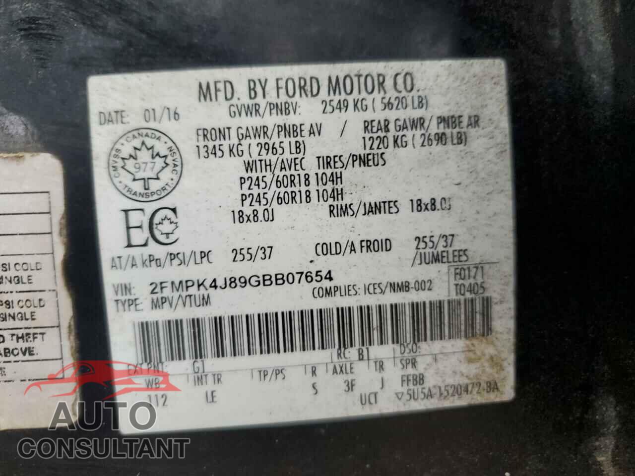 FORD EDGE 2016 - 2FMPK4J89GBB07654