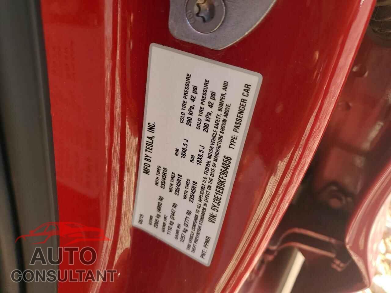 TESLA MODEL 3 2019 - 5YJ3E1EB9KF364856