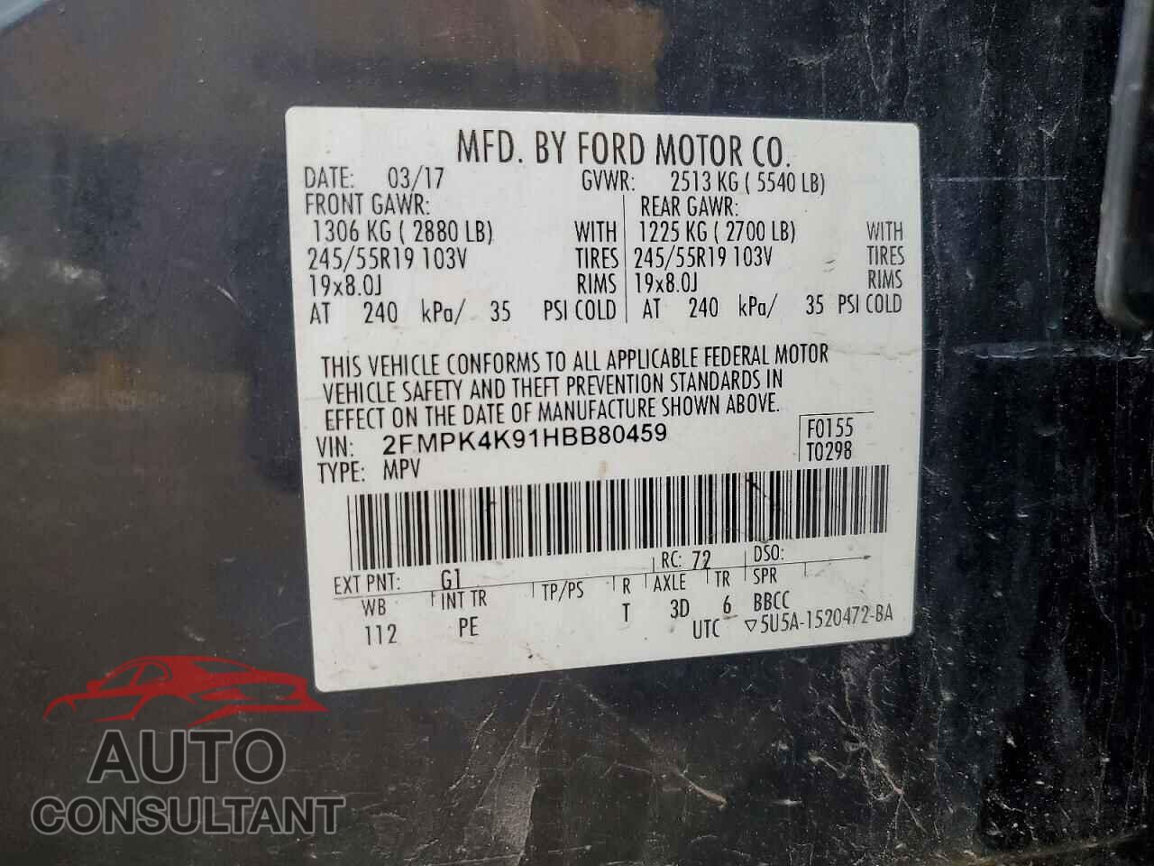 FORD EDGE 2017 - 2FMPK4K91HBB80459