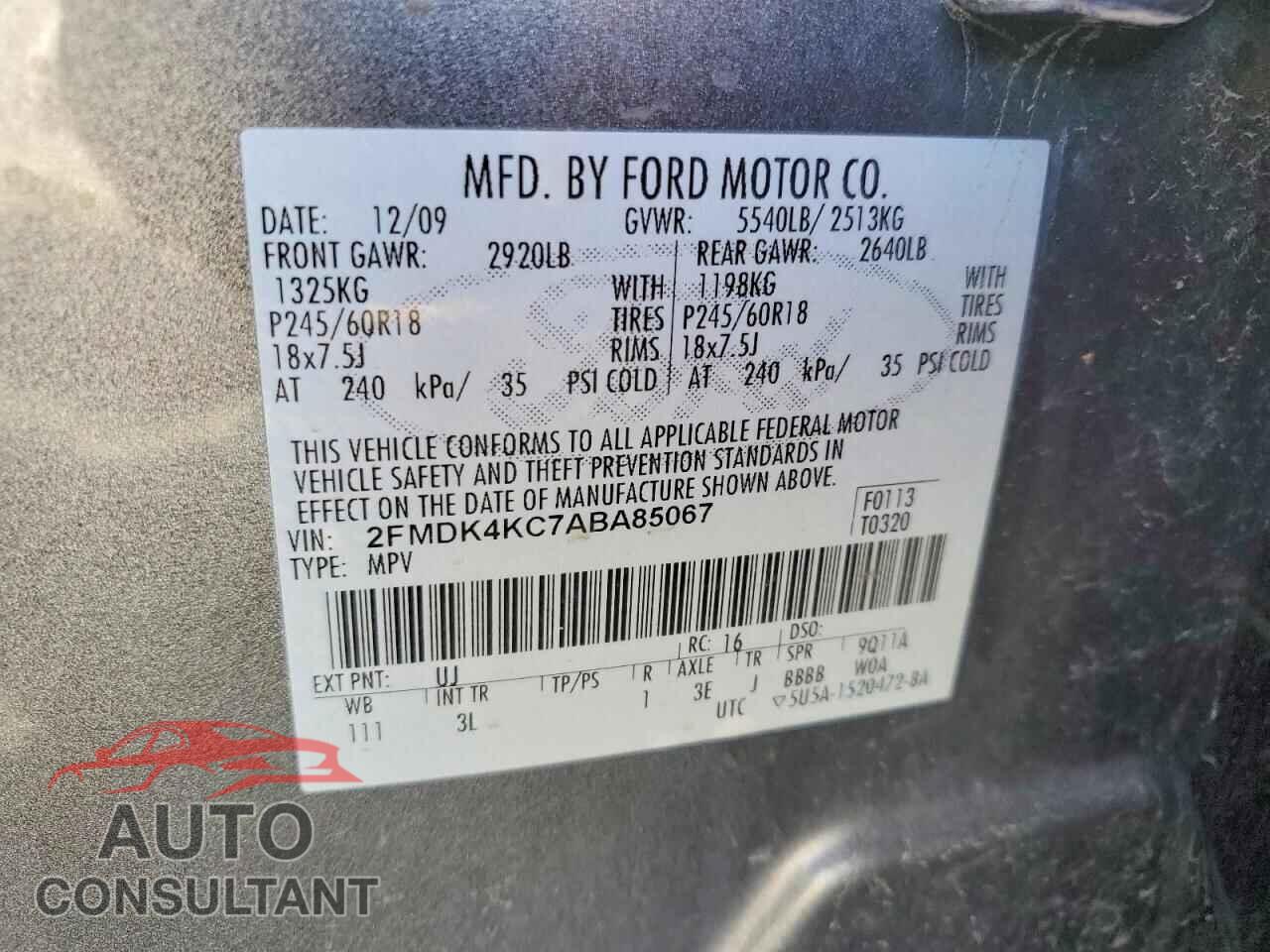 FORD EDGE 2010 - 2FMDK4KC7ABA85067
