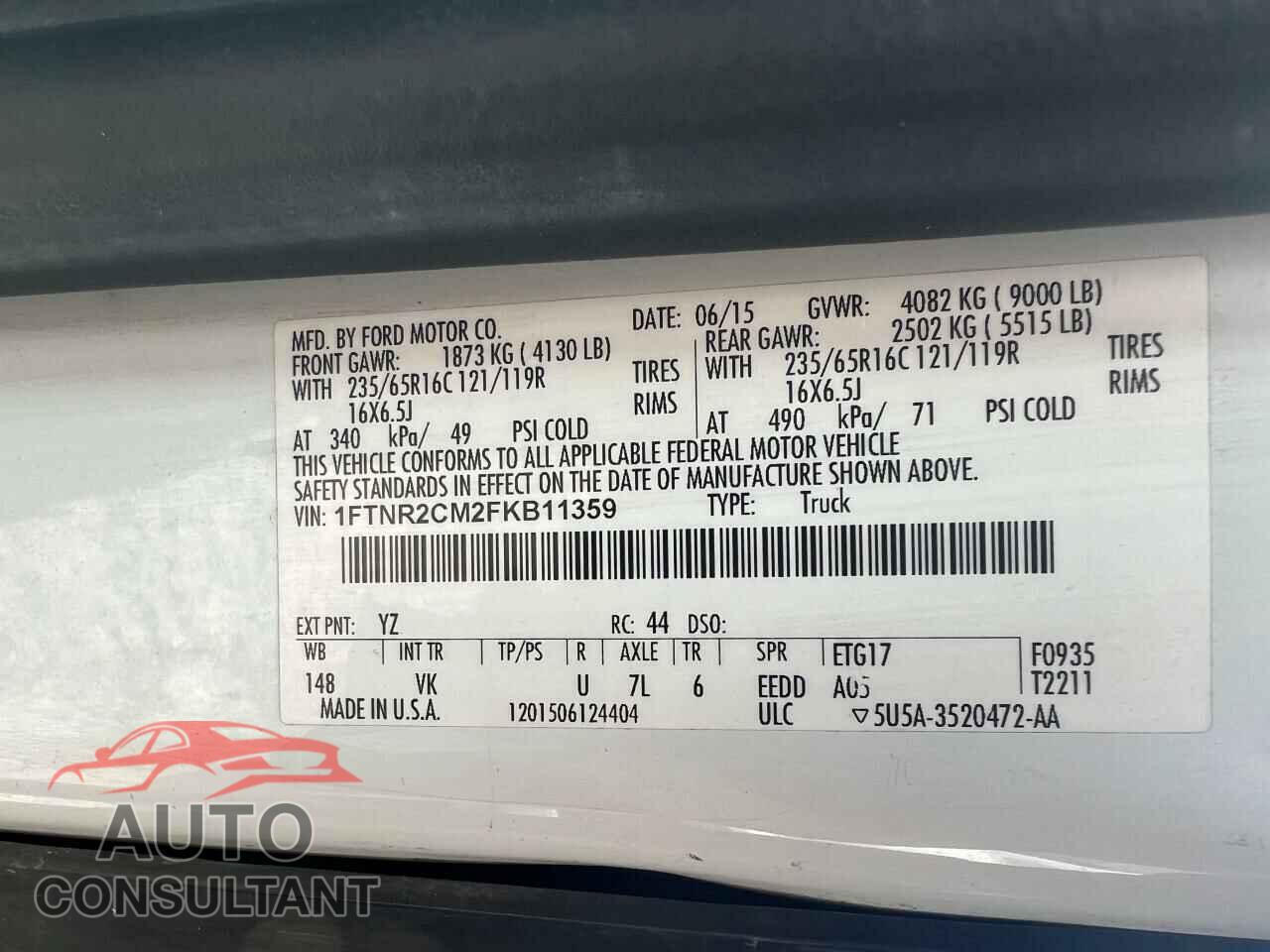 FORD TRANSIT 2015 - 1FTNR2CM2FKB11359