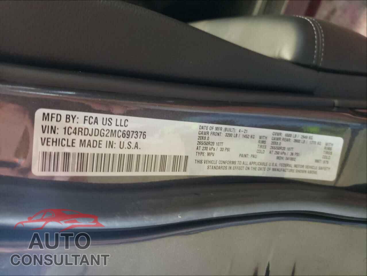 DODGE DURANGO 2021 - 1C4RDJDG2MC697376