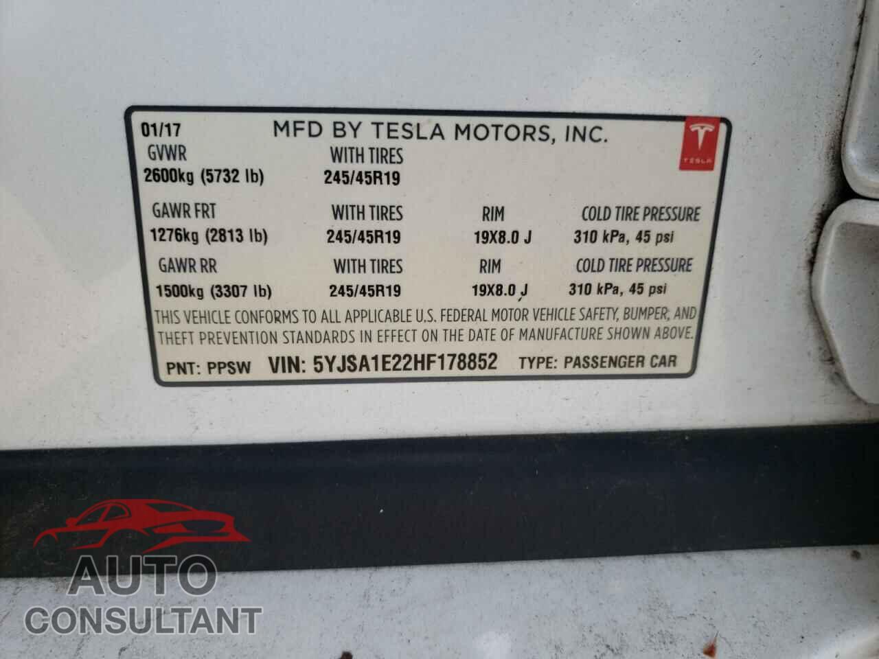 TESLA MODEL S 2017 - 5YJSA1E22HF178852