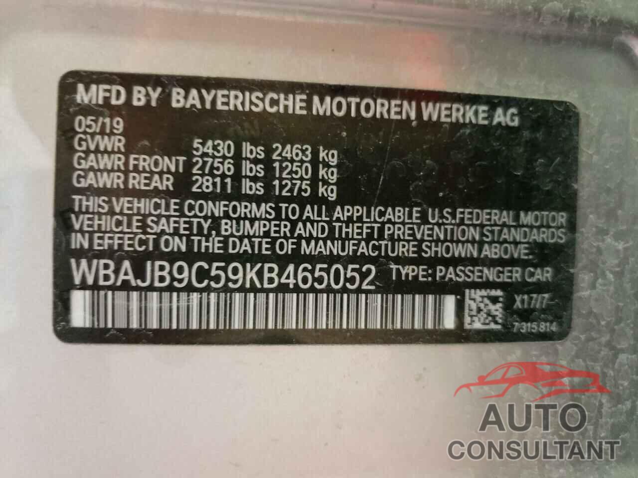BMW M5 2019 - WBAJB9C59KB465052