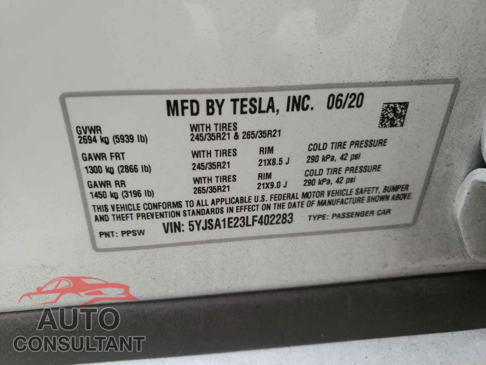 TESLA MODEL S 2020 - 5YJSA1E23LF402283
