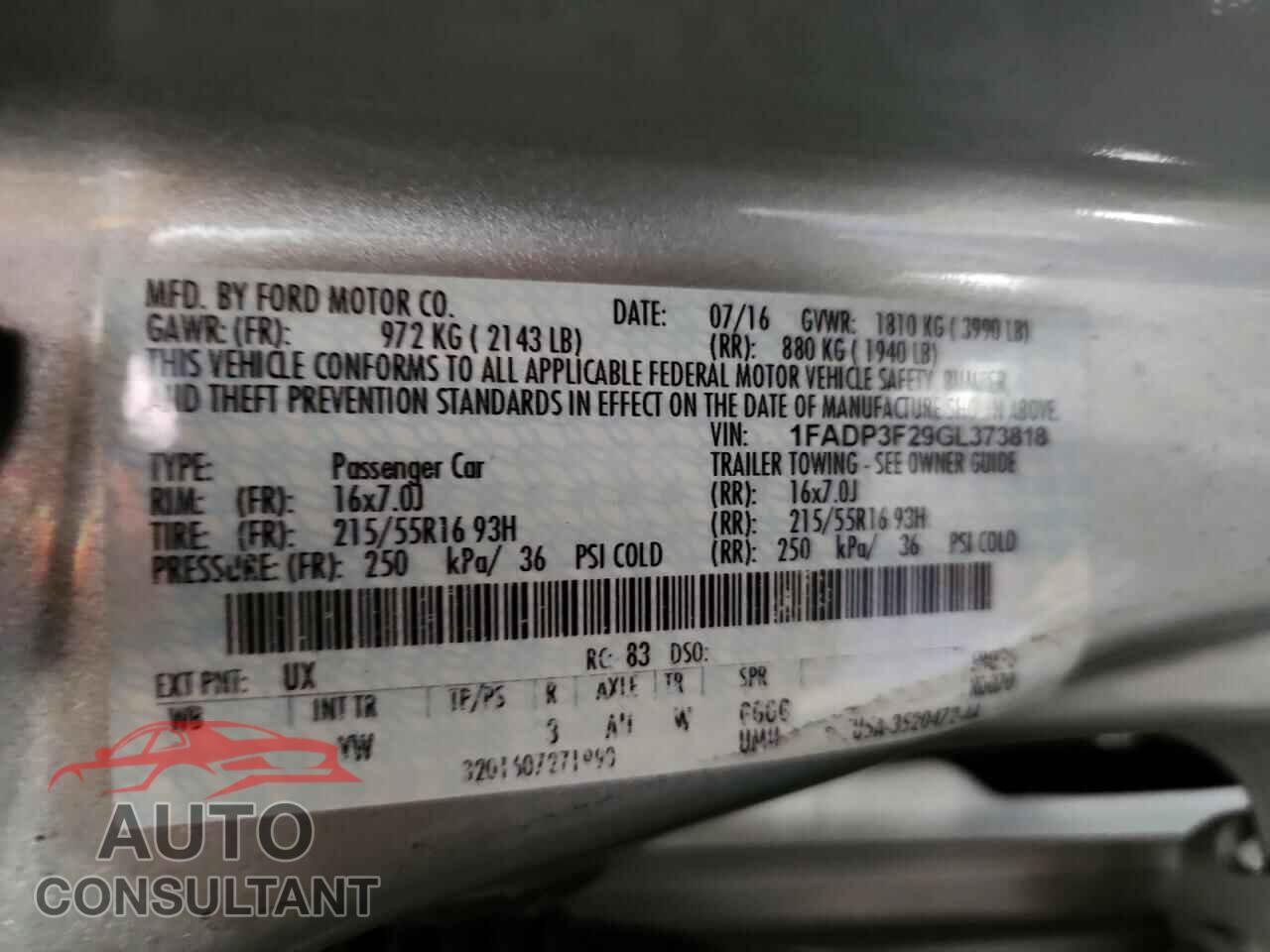 FORD FOCUS 2016 - 1FADP3F29GL373818
