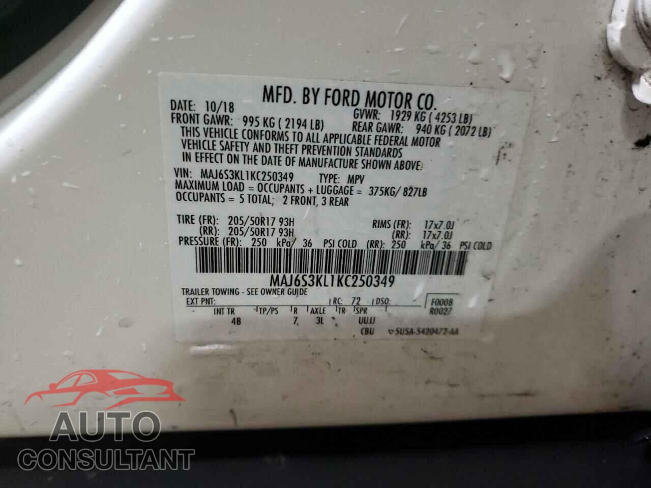 FORD ECOSPORT 2019 - MAJ6S3KL1KC250349