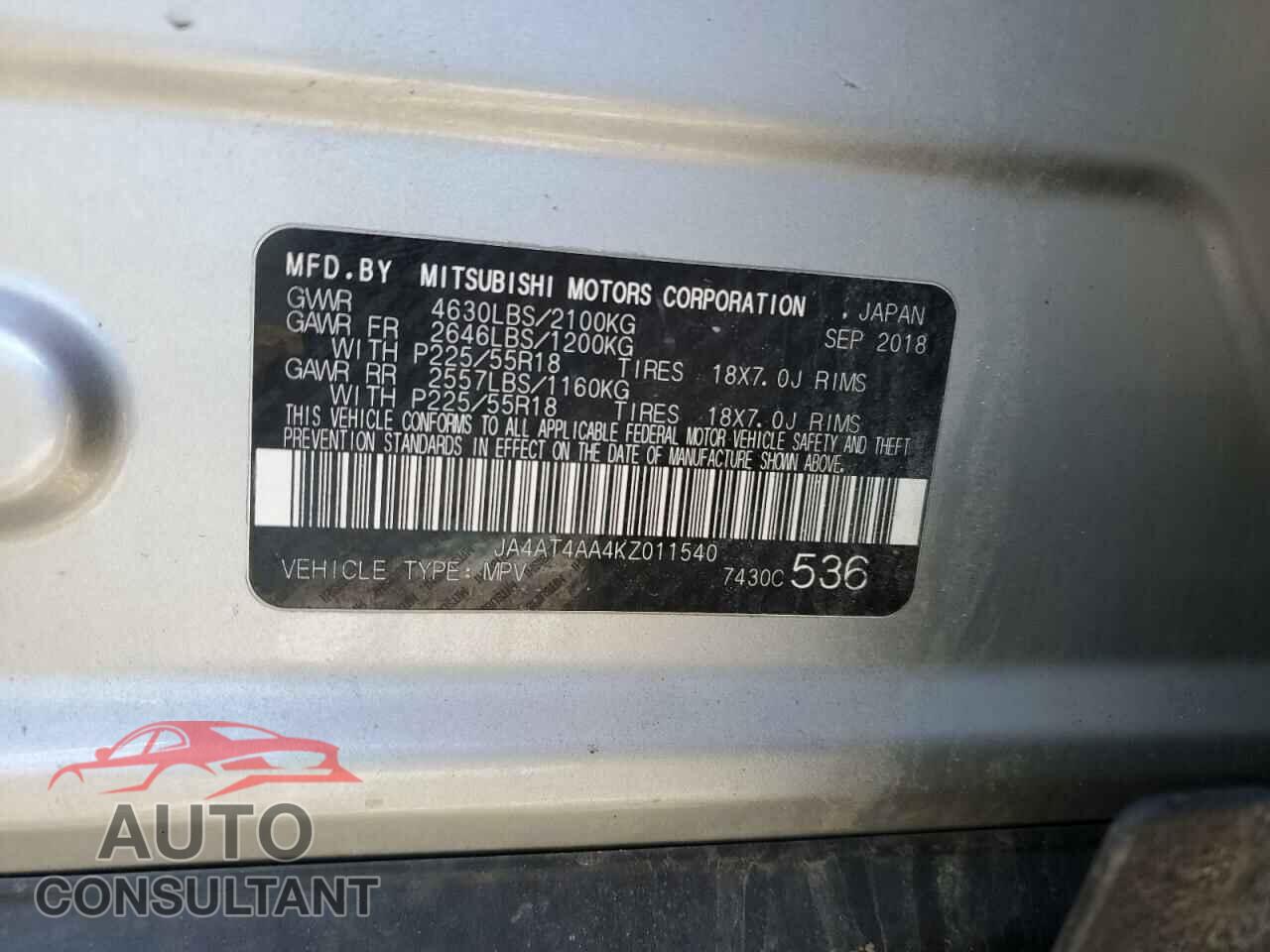 MITSUBISHI ECLIPSE 2019 - JA4AT4AA4KZ011540