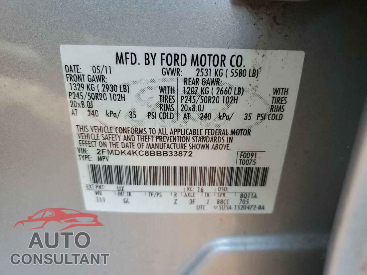 FORD EDGE 2011 - 2FMDK4KC8BBB33872