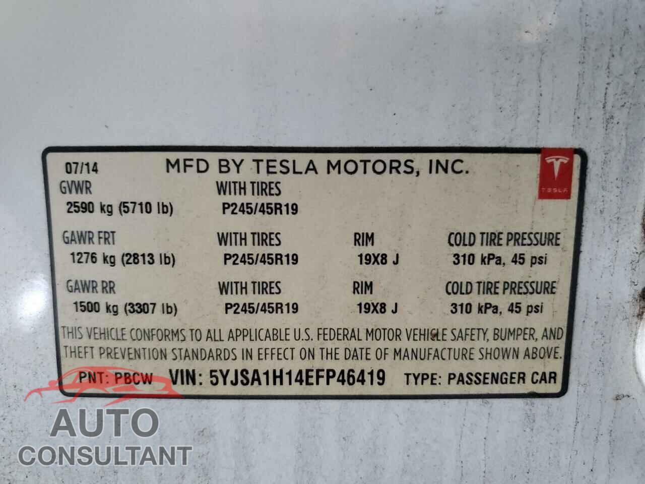 TESLA MODEL S 2014 - 5YJSA1H14EFP46419