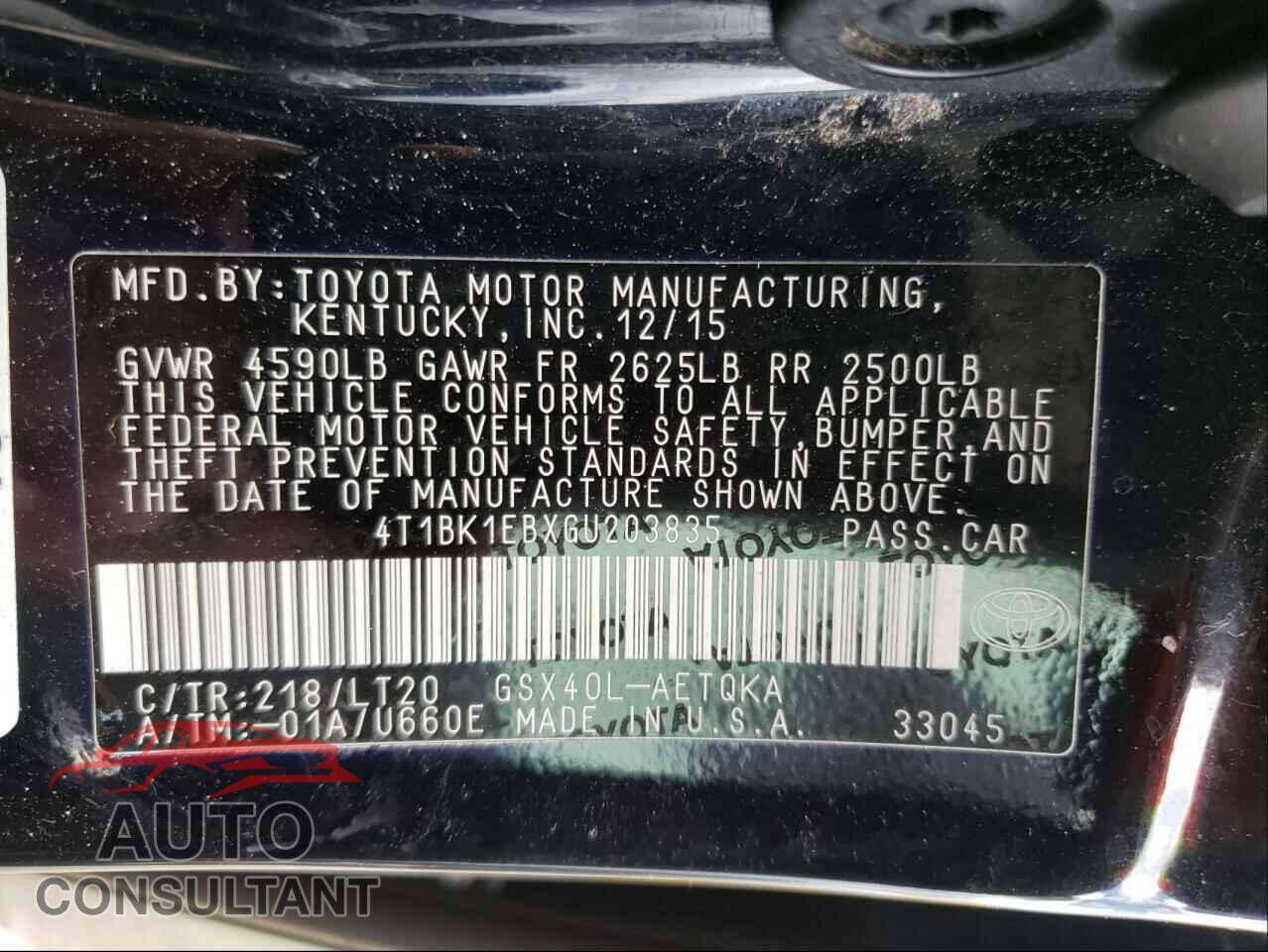 TOYOTA AVALON 2016 - 4T1BK1EBXGU203835