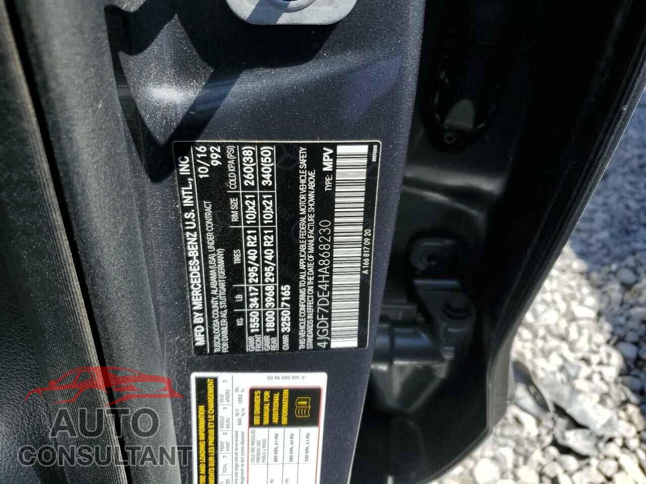 MERCEDES-BENZ GLS-CLASS 2017 - 4JGDF7DE4HA868230