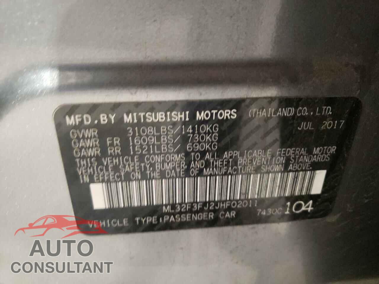 MITSUBISHI MIRAGE 2018 - ML32F3FJ2JHF02011