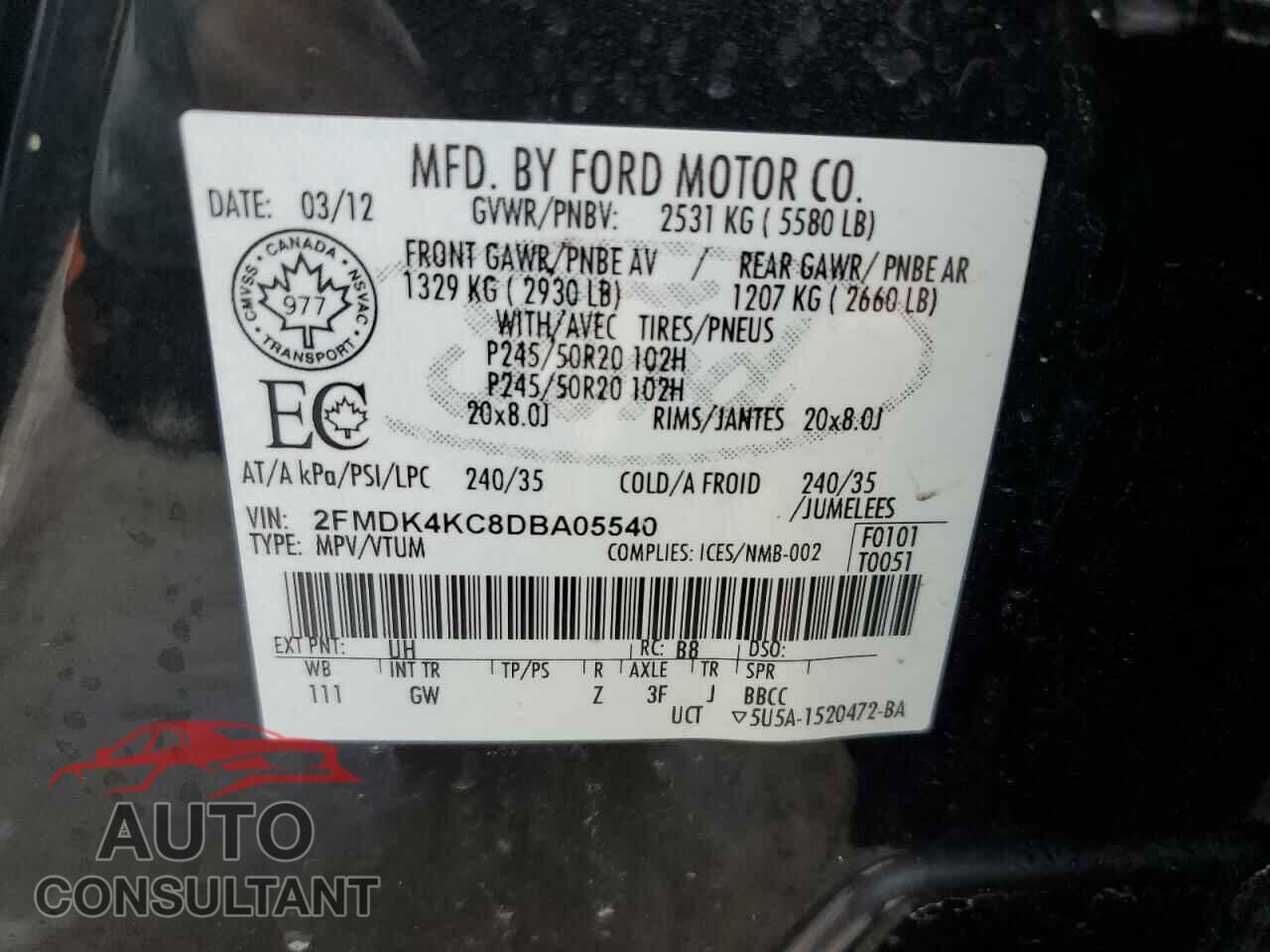 FORD EDGE 2013 - 2FMDK4KC8DBA05540