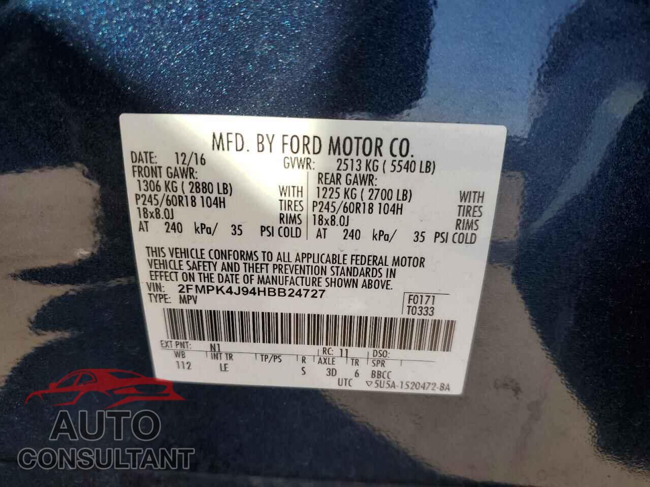 FORD EDGE 2017 - 2FMPK4J94HBB24727