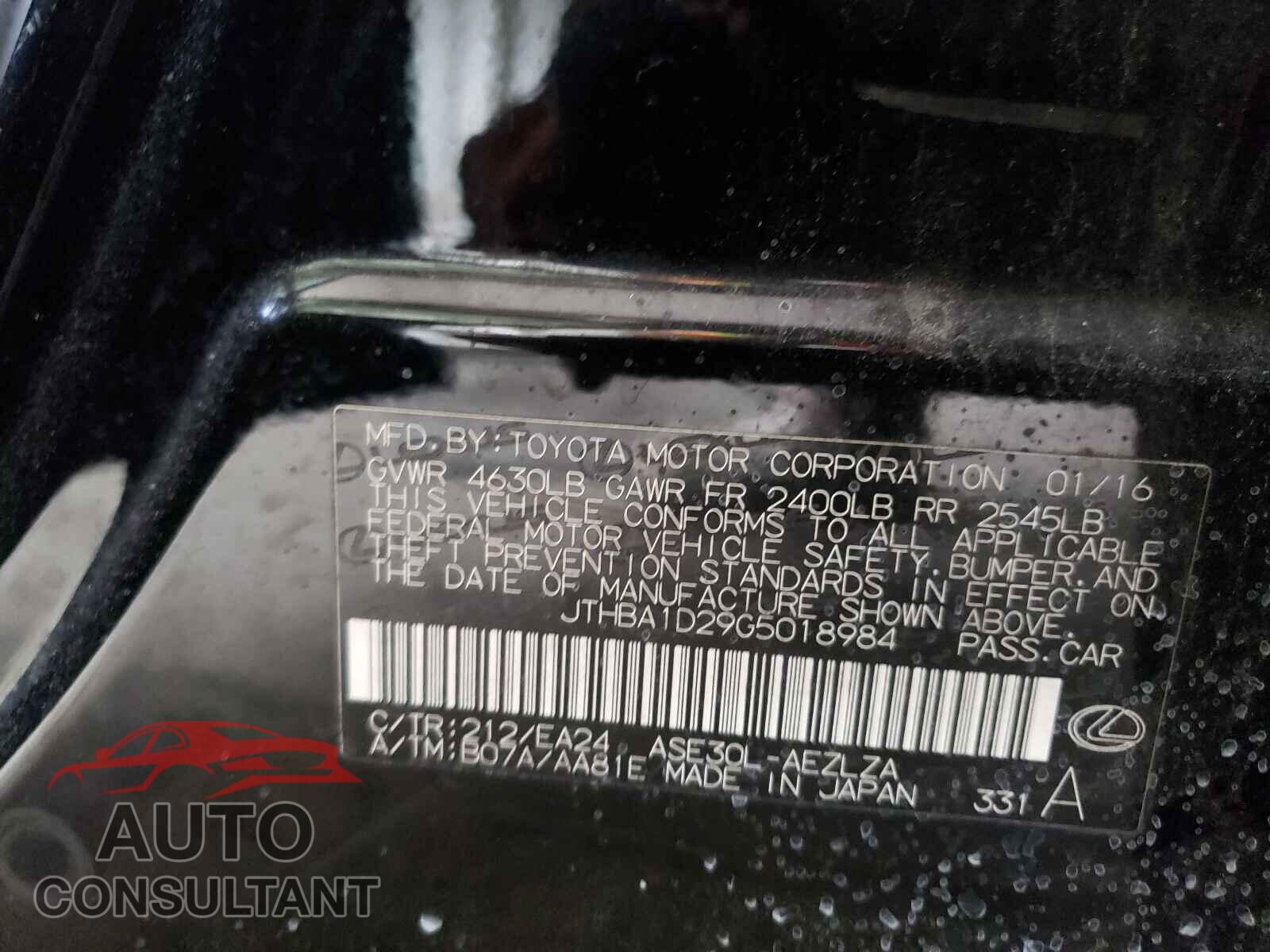 LEXUS IS 2016 - JTHBA1D29G5018984