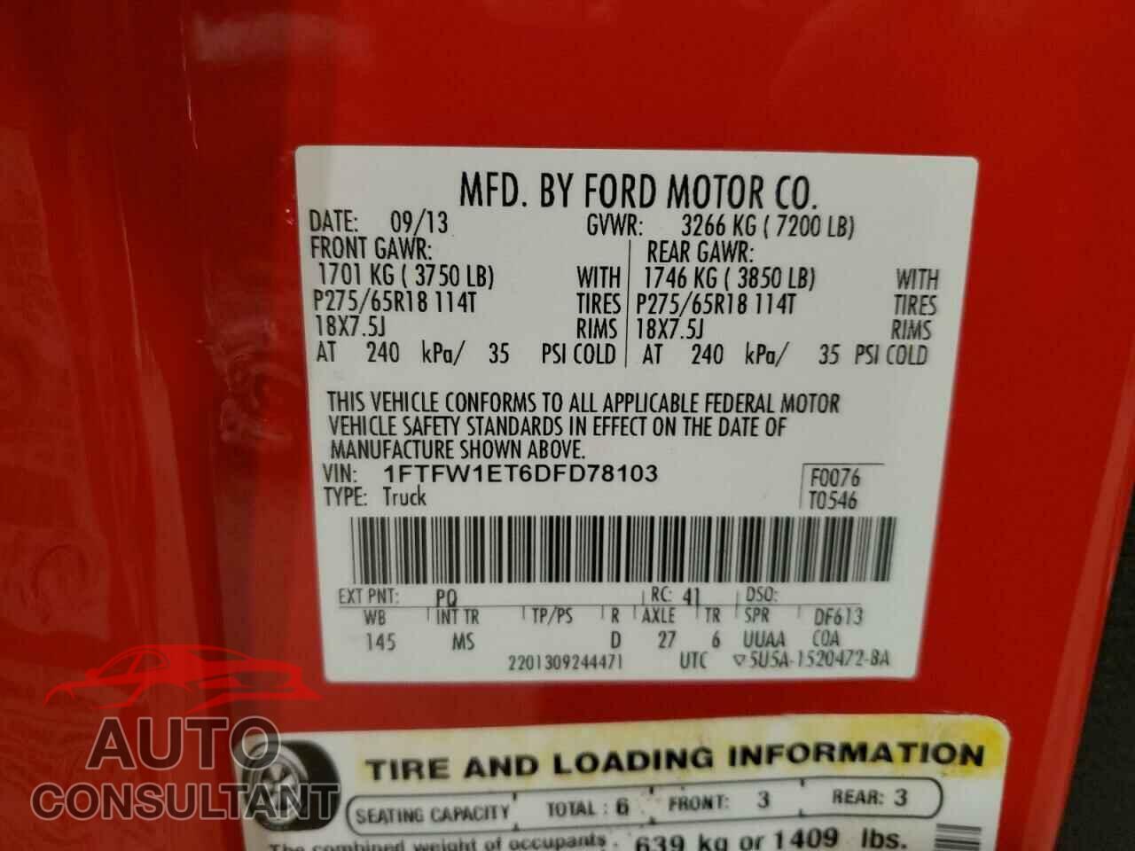 FORD F-150 2013 - 1FTFW1ET6DFD78103