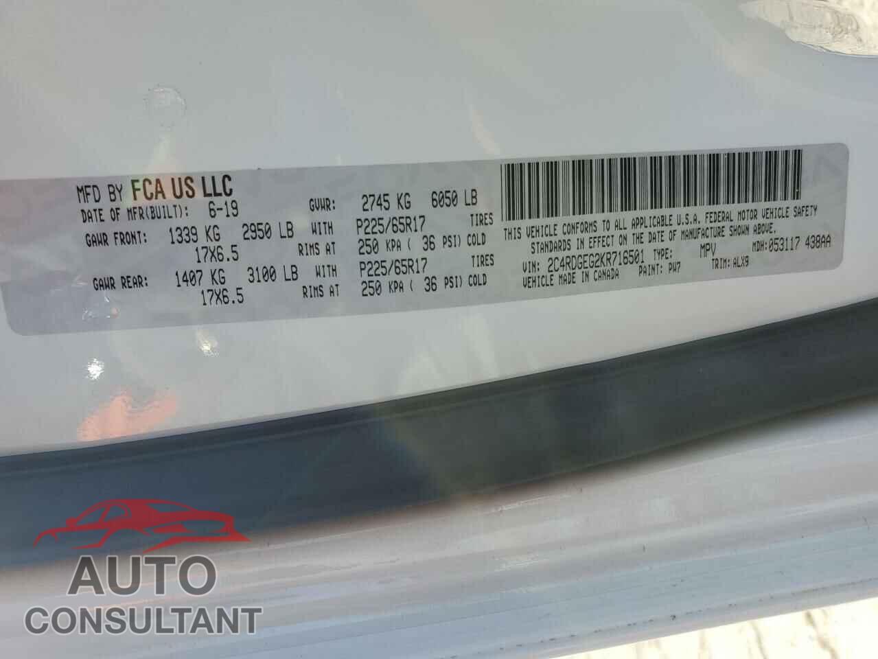 DODGE CARAVAN 2019 - 2C4RDGEG2KR716501