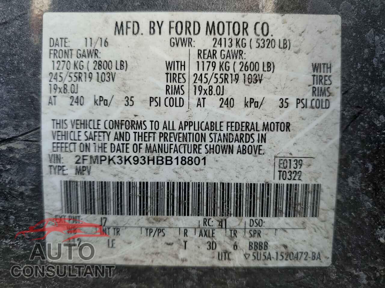 FORD EDGE 2017 - 2FMPK3K93HBB18801