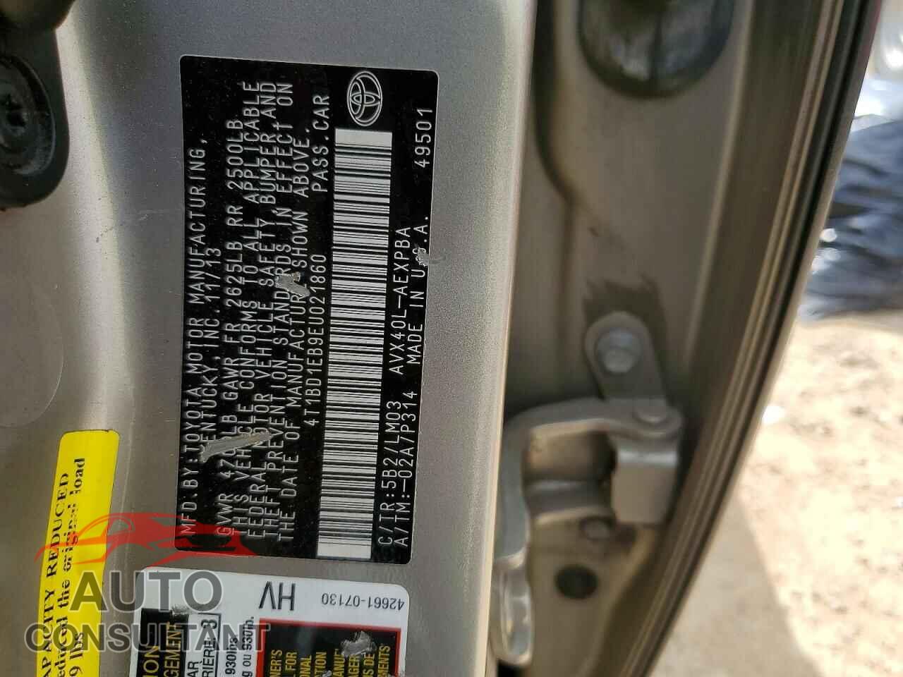 TOYOTA AVALON 2014 - 4T1BD1EB9EU021860