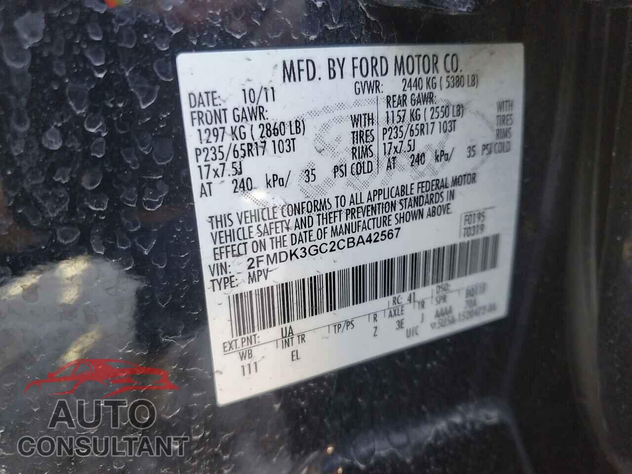 FORD EDGE 2012 - 2FMDK3GC2CBA42567