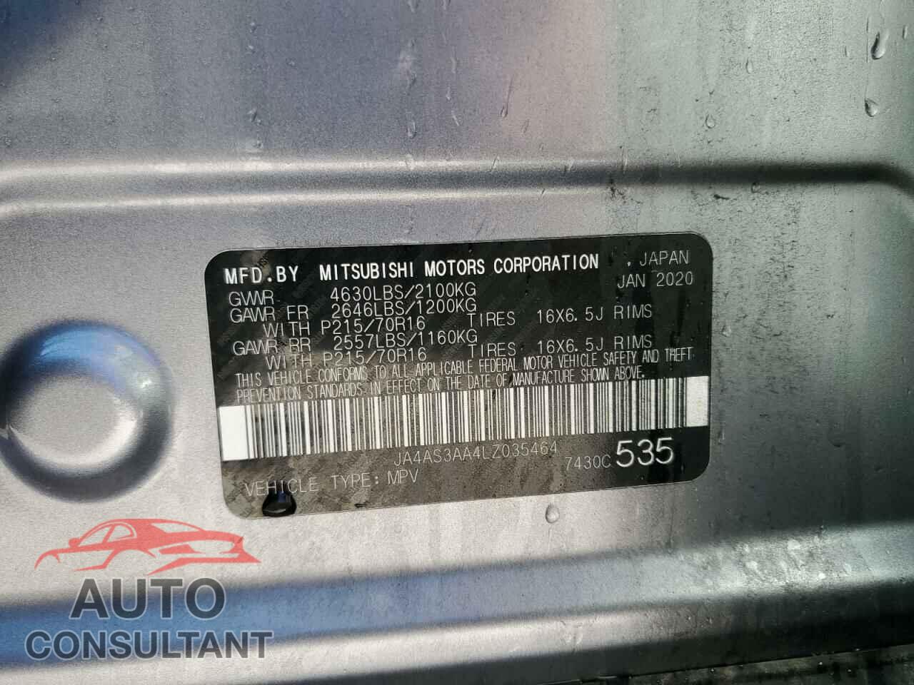 MITSUBISHI ECLIPSE 2020 - JA4AS3AA4LZ035464