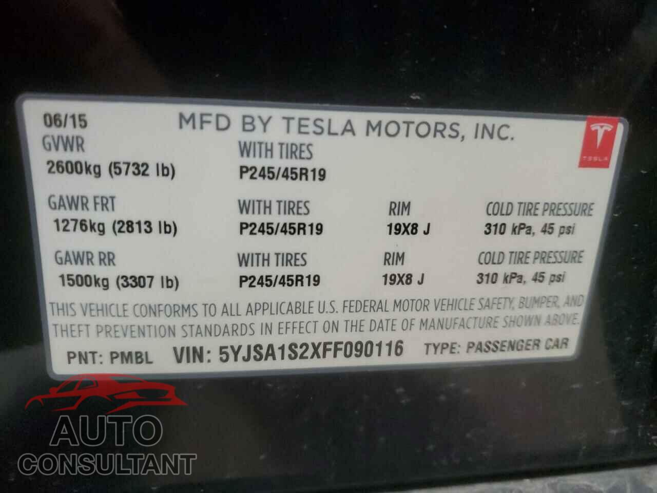 TESLA MODEL S 2015 - 5YJSA1S2XFF090116
